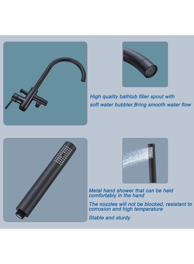 Votamuta Modern Matte Black Bathtub Shower Faucets Single Lever Tub Filler Faucet with Handheld Spray Freestanding Bathroom Tub Faucet Floor Mounted - Image 4