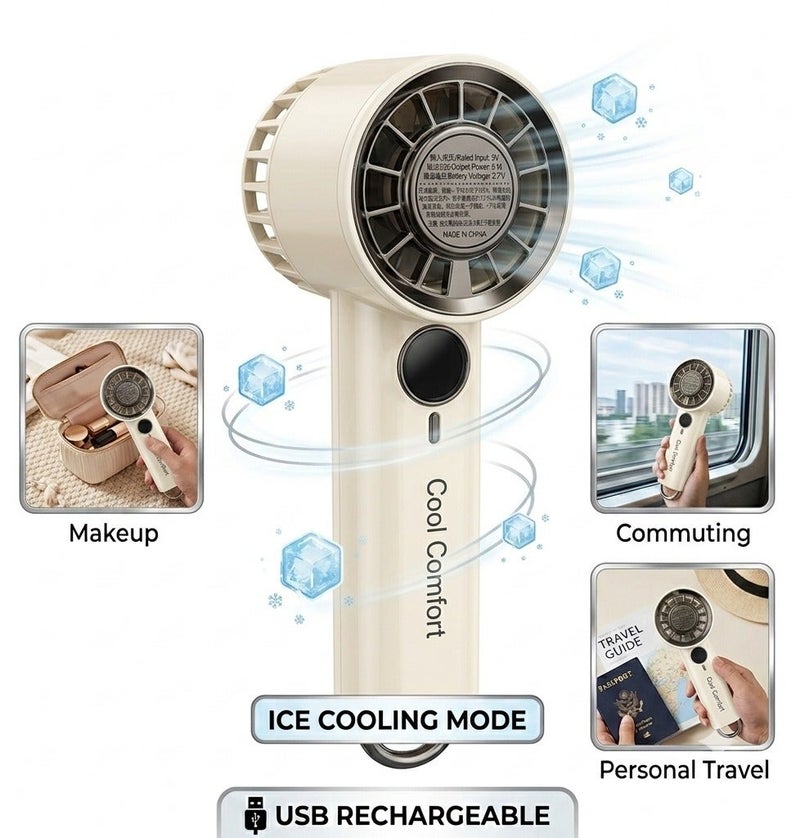 Cool Comfort Handheld Turbo Fan, 100-Speed Adjustable High-Speed Mini Portable Fan with Digital Display, USB Rechargeable Personal Cooling Fan and Ice Cooling Mode for Personal Travel, Makeup, and Commuting - Image 3