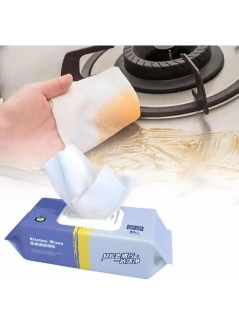 Lemon Scented Kitchen Cleaning Wipes (80 Count) - Heavy Duty Grease Cutting Formula - Quick & Safe All-Purpose Wipes for Stoves, Countertops, and Appliances - Leaves a Fresh Citrus Scent. - Image 2