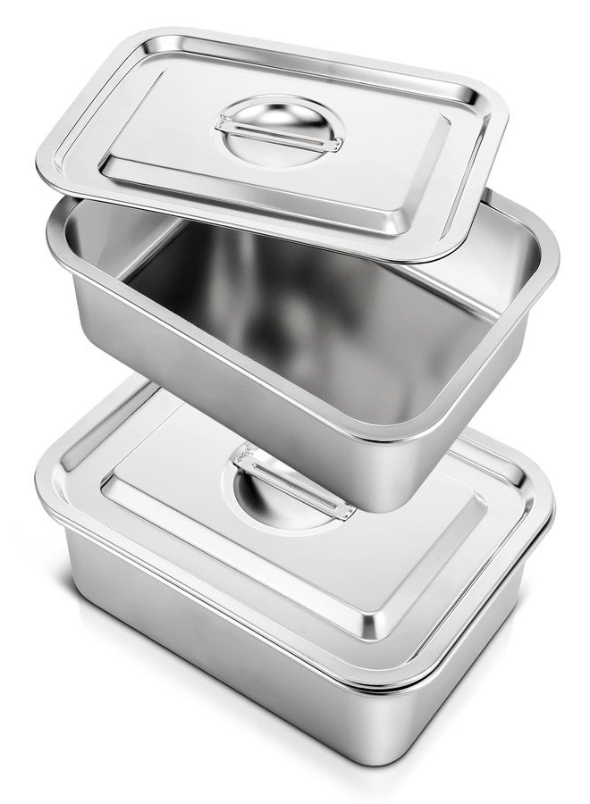Funnymoom 2 Sets Deep Lasagna Baking Pan with Lid, 11 x 14.2 x 3 Inch 5.3 Qt Large Stainless Steel Nonstick Lasagna Baking Roasting Pans Casserole Dishes for Oven with Lids - Image 1