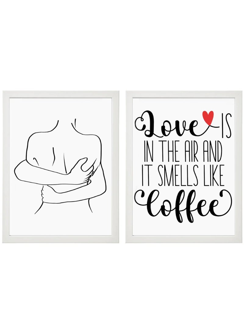 Boomah Accessories 2Pcs Set Couple Coffee Romantic Line Art Poster With Frame 30X40 cm 