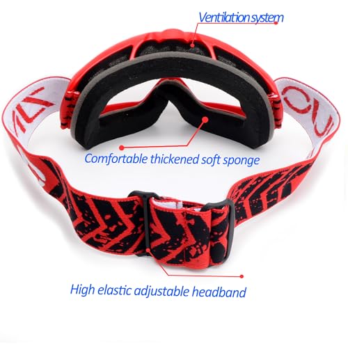 ZJNUO Kids Teens Child Youth ATV Dirt Bike Goggles Motorcycle Motocross Off Road Riding Racing Cycling Goggle for Boys and Girls (Red Color) - Image 4