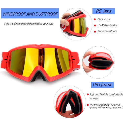 ZJNUO Kids Teens Child Youth ATV Dirt Bike Goggles Motorcycle Motocross Off Road Riding Racing Cycling Goggle for Boys and Girls (Red Color) - Image 5