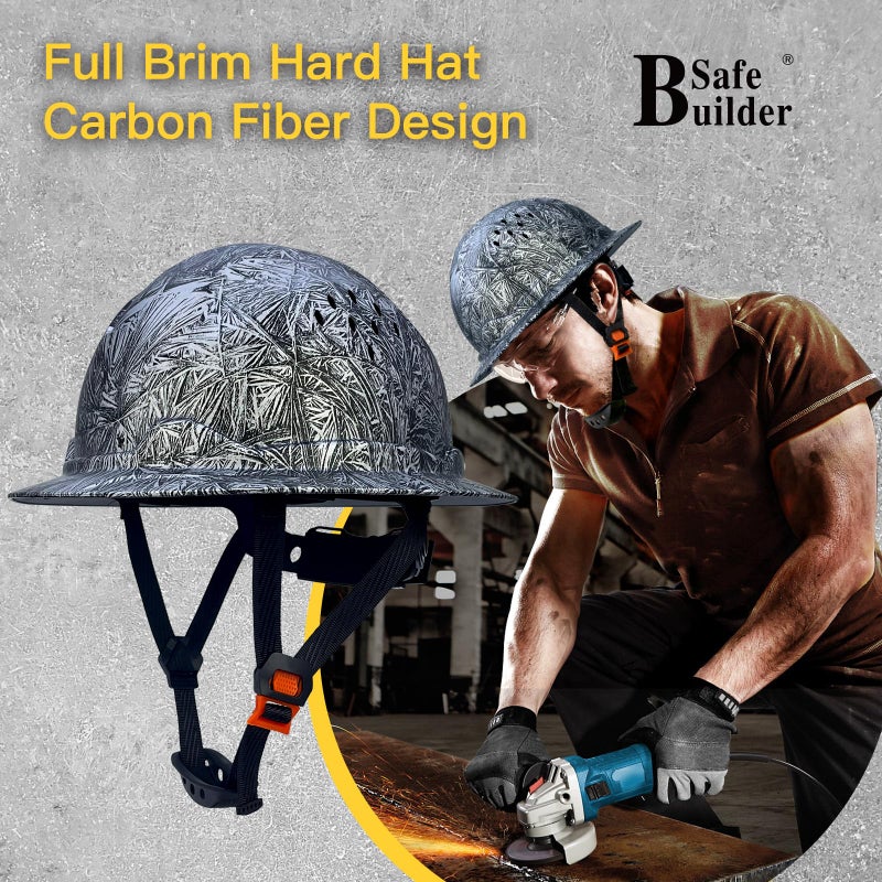 SAFEBUILDER SBD-G1C Construction Full Brim Safety Helmet HDPE Hard Hat Vented Hardhats Sunshade Carbon Fiber Pattern Industrial Work Certified ANSI/ISEA Z89.1 (GangMu Full Brim Hard Hats) - Image 4