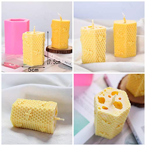 HiParty 3D Bee Honeycomb Candle Molds with 50Pcs Low Smoke Candle Wicks, Hexagon Beehive Silicone Molds for Making Beeswax Candles Soaps Lotion Bars Bath Bombs (Set of 2) - Image 4