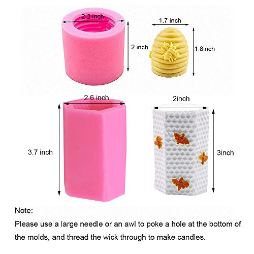 HiParty 3D Bee Honeycomb Candle Molds with 50Pcs Low Smoke Candle Wicks, Hexagon Beehive Silicone Molds for Making Beeswax Candles Soaps Lotion Bars Bath Bombs (Set of 2) - Image 2