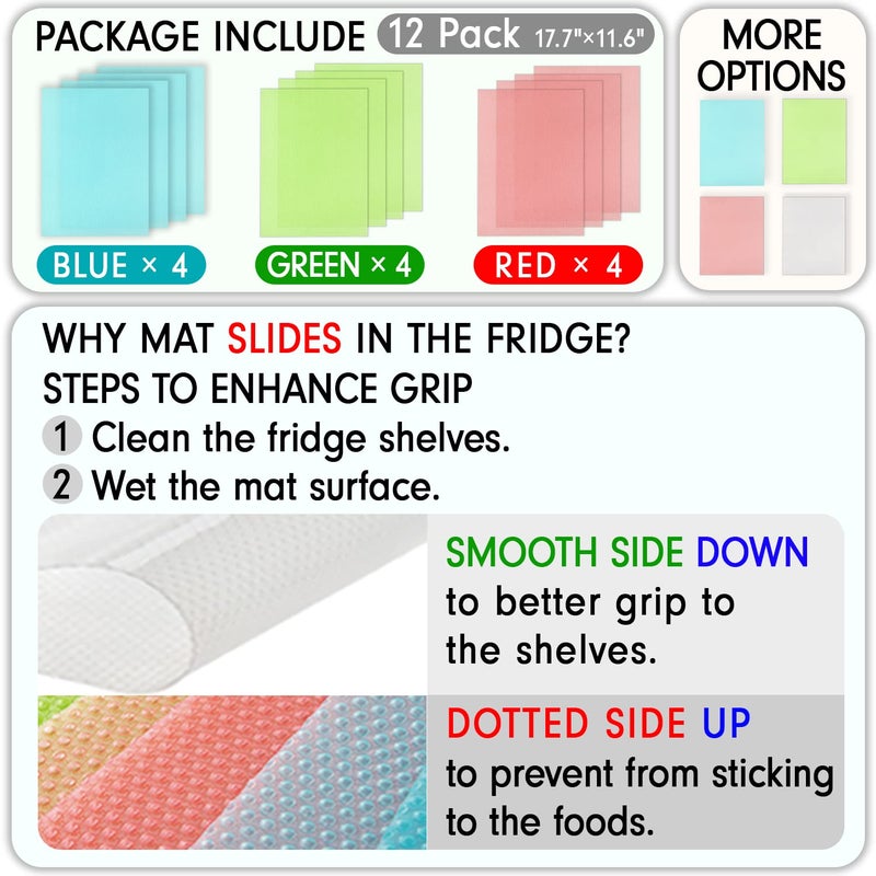 MayNest 12 Pcs Refrigerator Liners MayNest Washable Mats Covers Pads Home Kitchen Gadgets Accessories Organization for Top Freezer Glass Shelf Wire Shelving Cupboard Cabinet Drawers 4 Blue4 Green4 Red  - Image 2