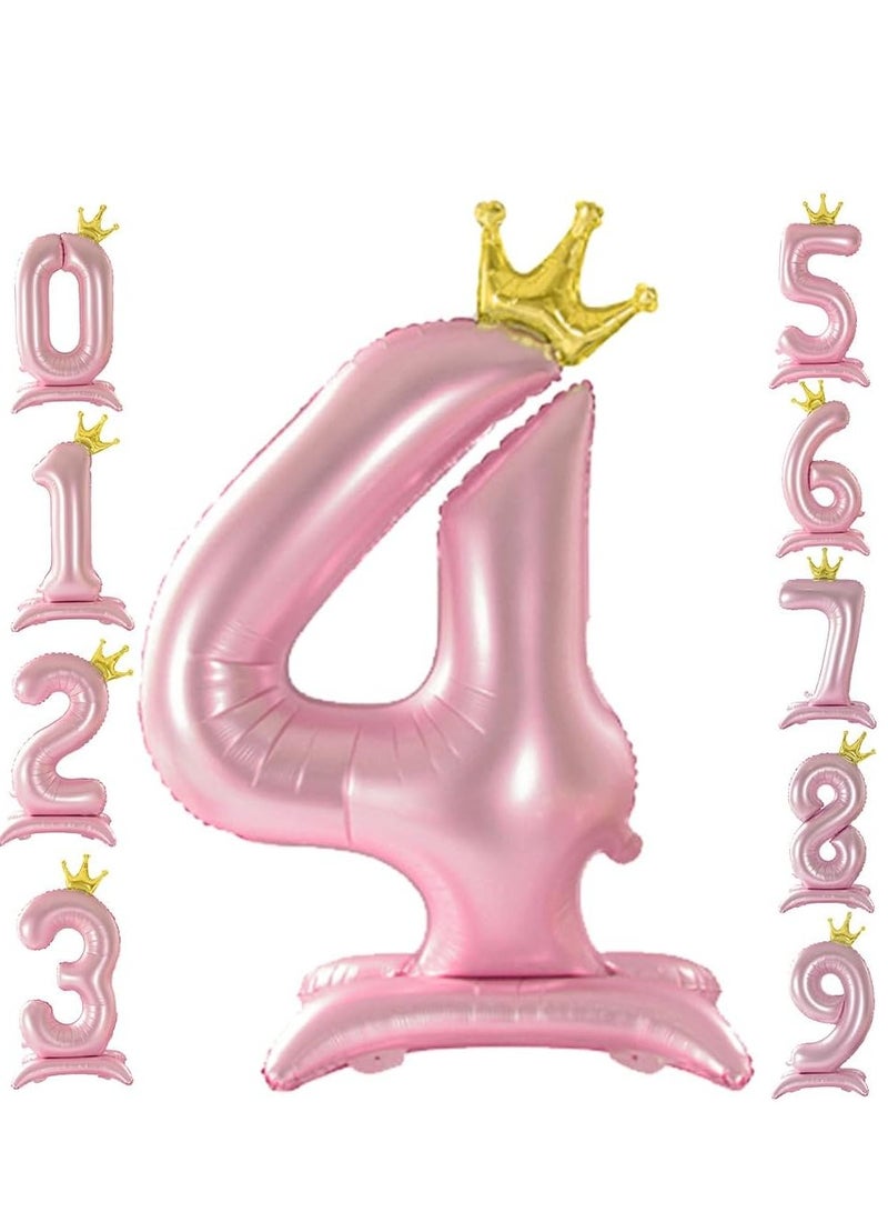 بالون هيليوم رقمي مطلي بالذهب الوردي مع تاج – رقم 4 – لحفلات أعياد الميلاد – مقاس 40 إنش