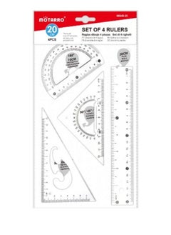 MOTARRO 4 Pieces School Math Geometry Set Student Ruler Triangle Rulers Angle Protractor Transparent Stationery Accessories  - Image 1