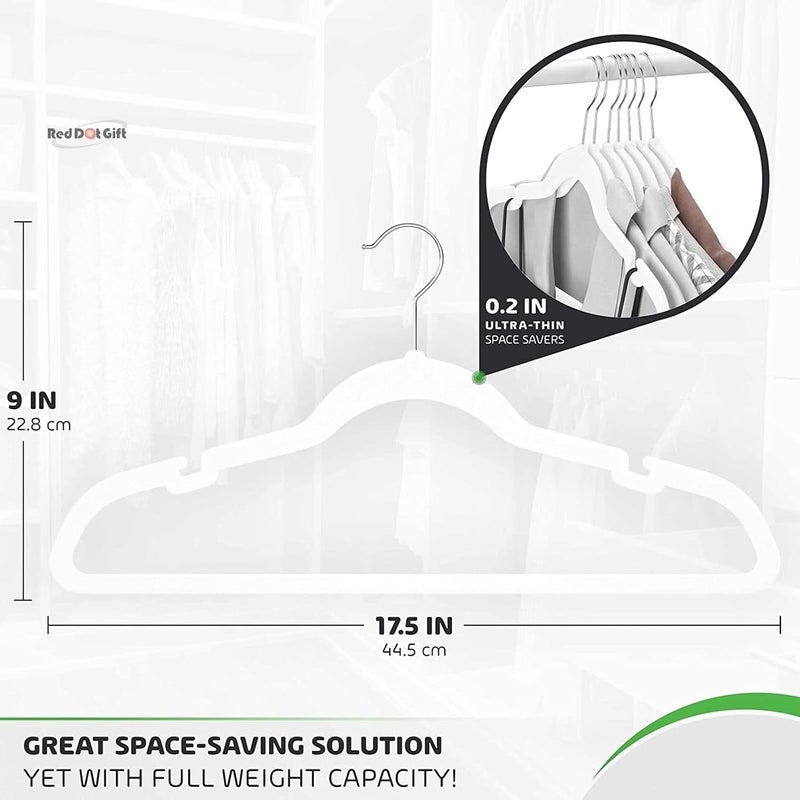 Red Dot Gift ® Velvet Clothes Hangers 45cm Heavy Duty Durable Coat and Clothes Hangers (White, 100) - Image 2