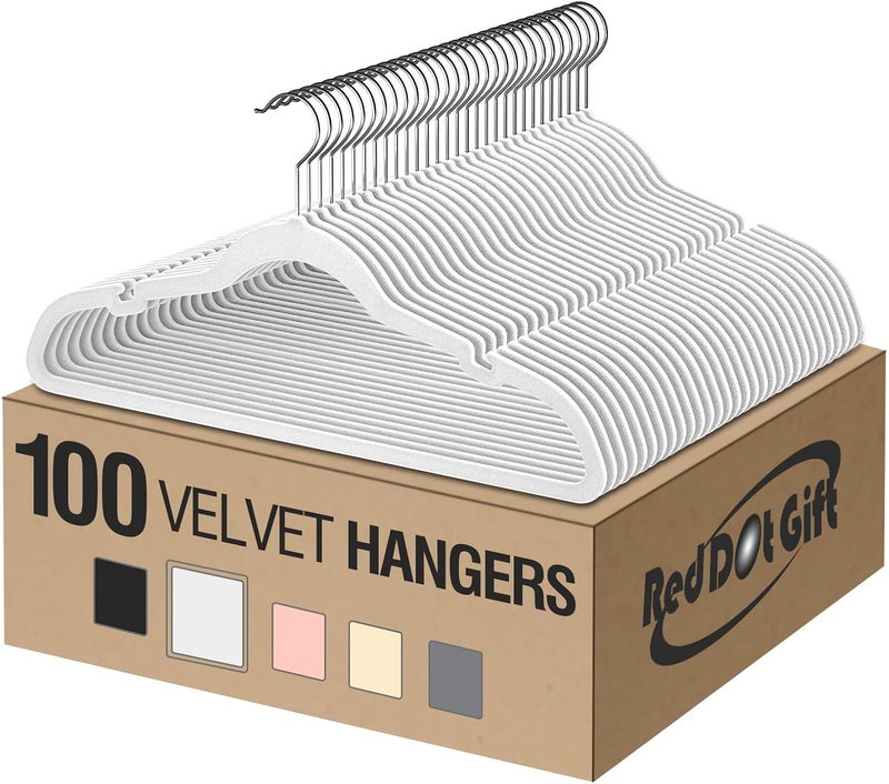 Red Dot Gift ® Velvet Clothes Hangers 45cm Heavy Duty Durable Coat and Clothes Hangers (White, 100) - Image 1