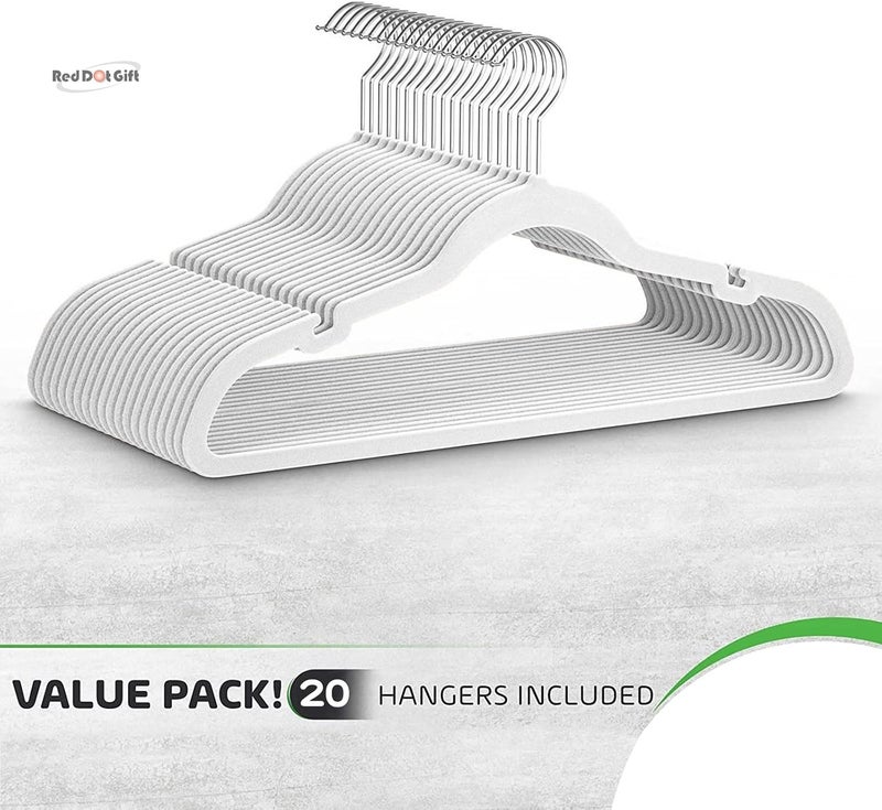Red Dot Gift ® Velvet Clothes Hangers 45cm Heavy Duty Durable Coat and Clothes Hangers (White, 100) - Image 3