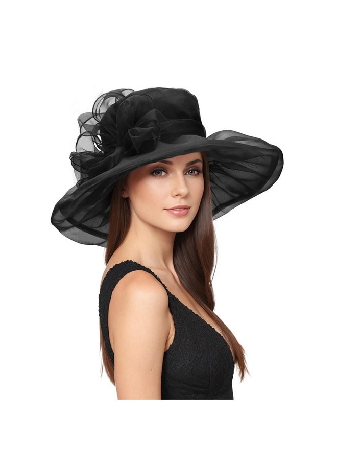 Komorebi - Kentucky Derby Hats For Women Organza Fascinator Hats Tea Party Hats Bridal Church Wedding Headwear Black One Size - Image 1