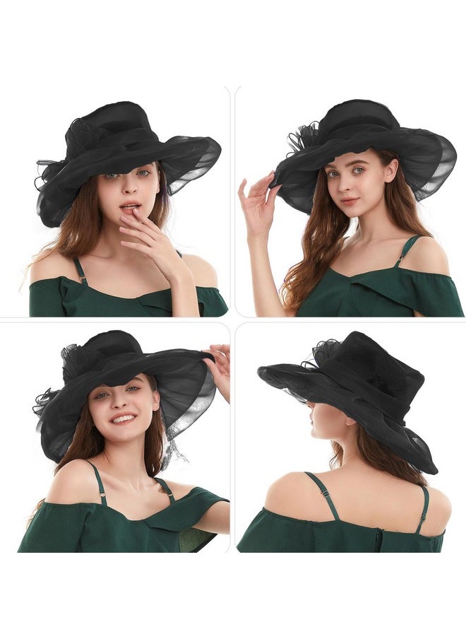 Komorebi - Kentucky Derby Hats For Women Organza Fascinator Hats Tea Party Hats Bridal Church Wedding Headwear Black One Size - Image 1