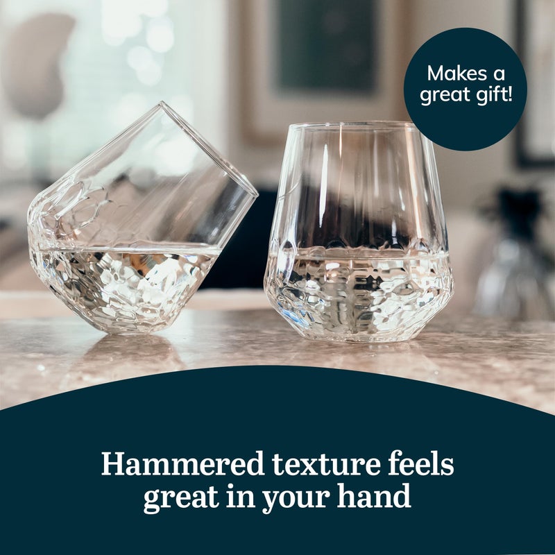 Libbey Hammered Stemless Wine Glasses Set of 8, 17-ounce, Dishwasher-Safe, Chiseled Textured Glassware Set, All Purpose Wine Glasses for Everyday Use - Image 5