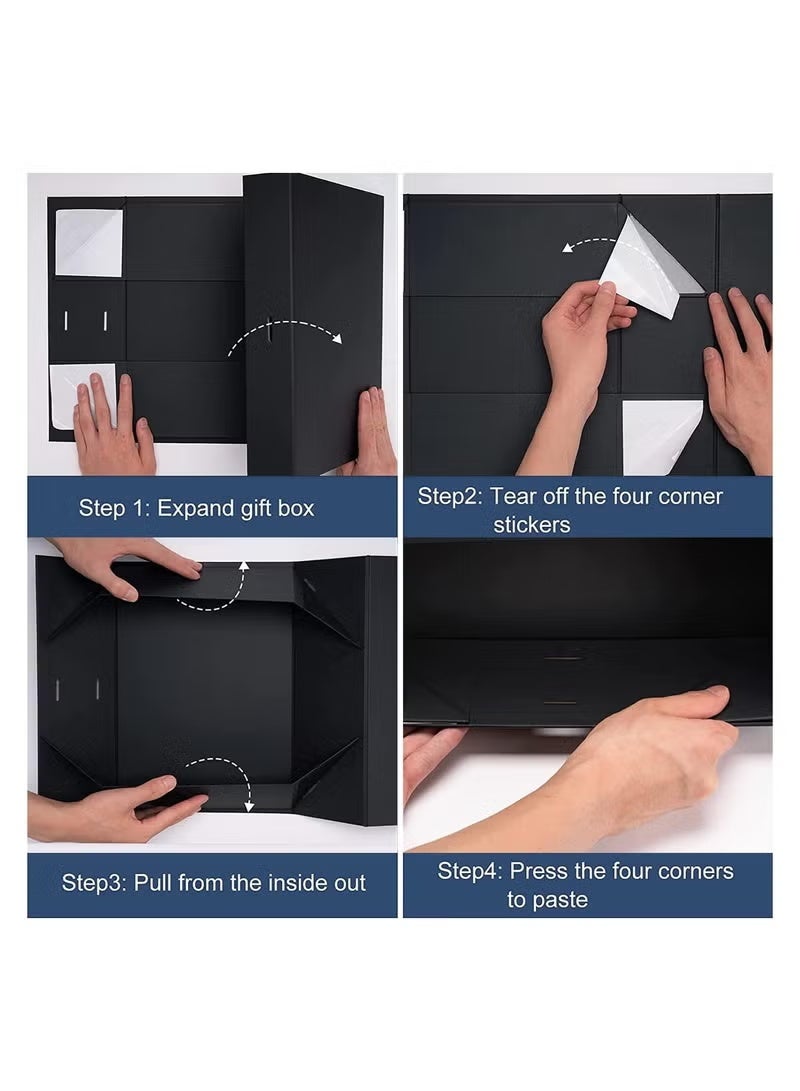Luxury Magnetic Gift Box, Black Medium Gift Box with Ribbon, Folding Gift Box for Presents With Magnetic Lid, Suitable for Festival, Birthday, Anniversary, 26x19x8 cm - Image 3