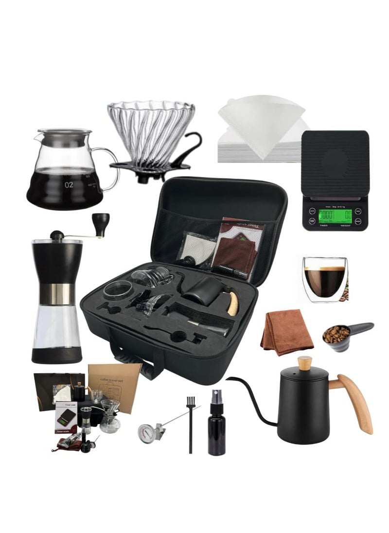 دوبيو DOPPIO الكهربائية 12 قطعة V60 صب أكثر من صانع القهوة اليدوي مع مجموعة قطارة طاحونة يدوية، وعاء تقديم القهوة حجم 02، V60 قطارة قهوة زجاجية مع قطارة حامل خشبي، مقياس (مجموعة ممتازة)  - Image 1