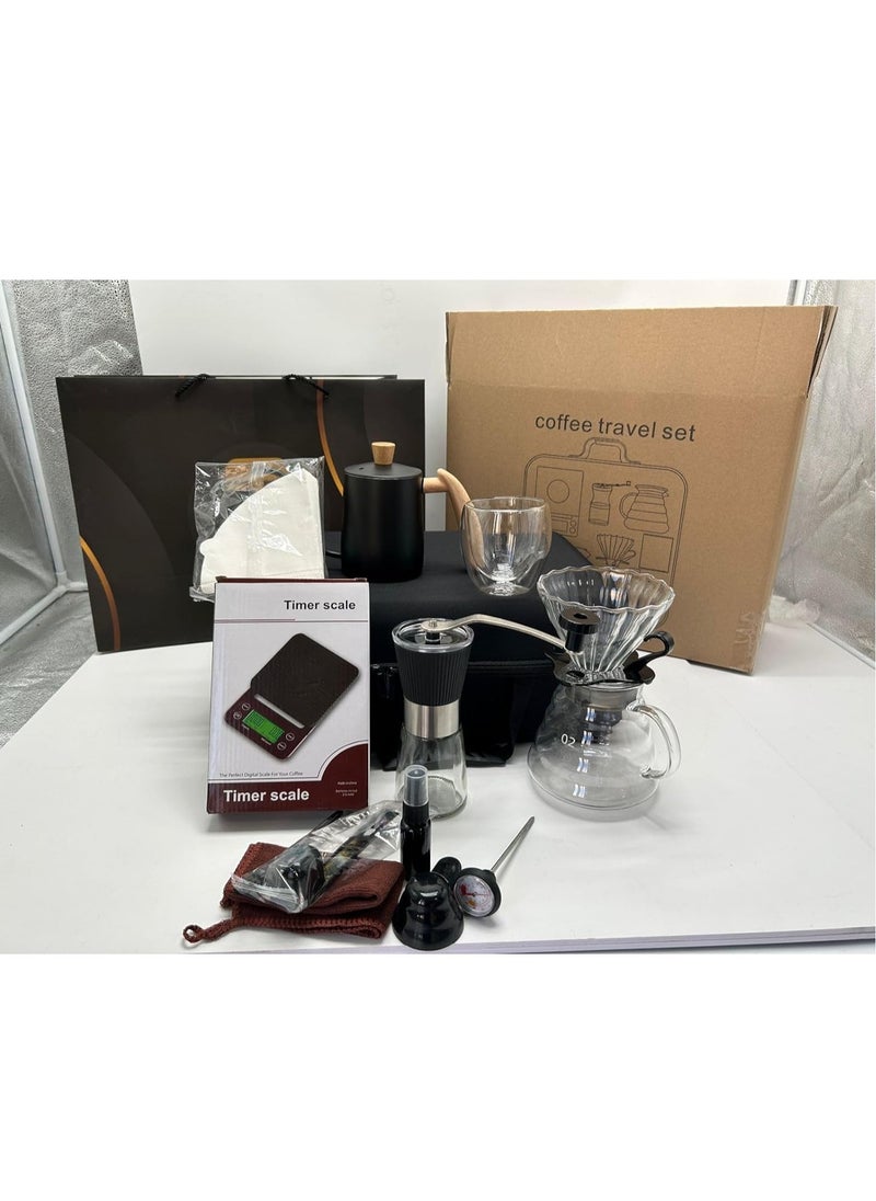 دوبيو DOPPIO الكهربائية 12 قطعة V60 صب أكثر من صانع القهوة اليدوي مع مجموعة قطارة طاحونة يدوية، وعاء تقديم القهوة حجم 02، V60 قطارة قهوة زجاجية مع قطارة حامل خشبي، مقياس (مجموعة ممتازة)  - Image 2