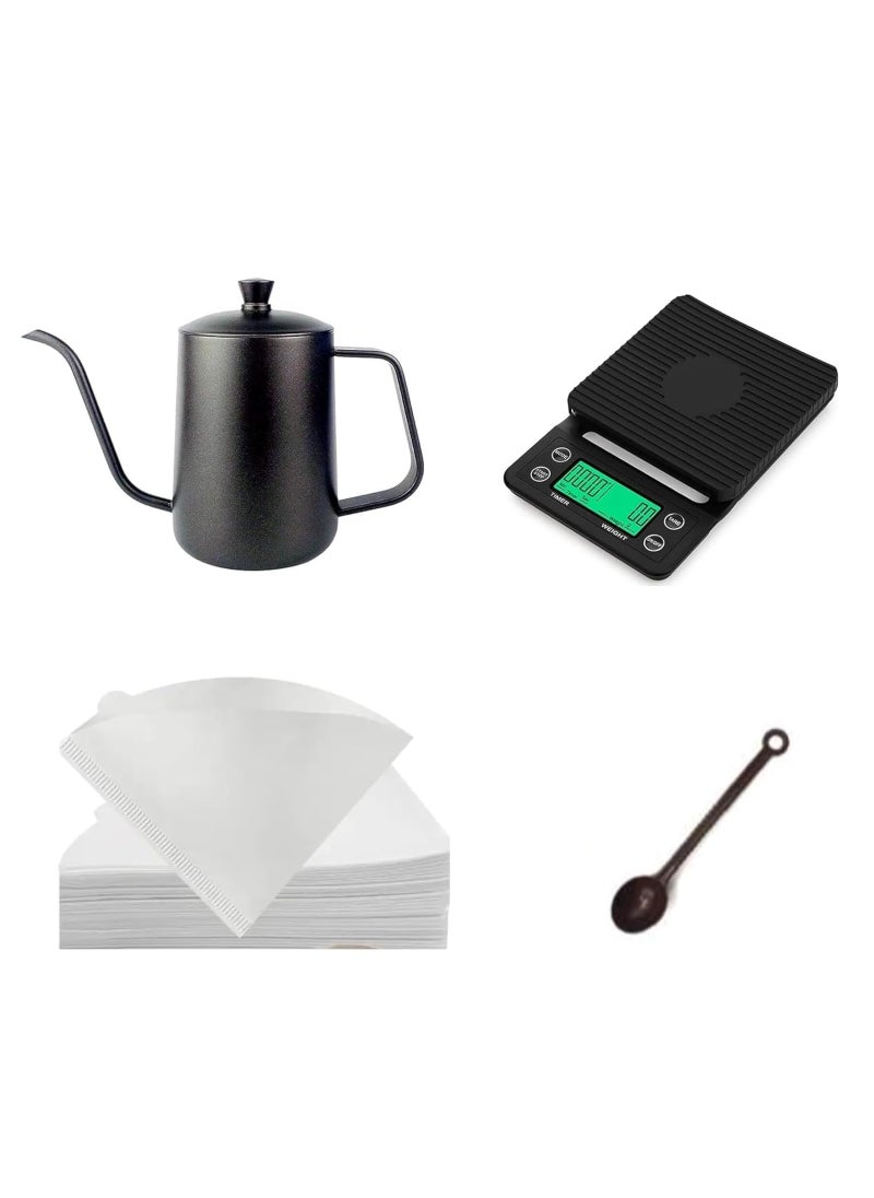 Doppio - DOPPIO Electric 12 Pcs V60 Pour Over Manual Coffee Maker with Manual Grinder Dripper Set, Coffee Server Pot Size 02, V60 Glass Coffee Dripper with Wood Stand Dripper, Scale (Premium Kit) - Image 1