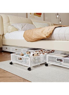 Hihonor Underbed Storage Cabinet with Wheels and Handle,Foldable,Suitable for Storing Underbed Clothes/Toys(White 2-Pack)  - Image 3
