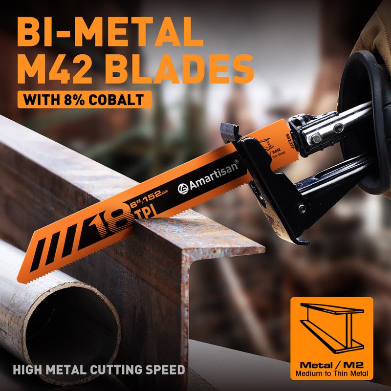 AMARTISAN 10-Piece Bi-Metal Reciprocating Saw Blade Set 6 to 8 Inch Used for Wood & Metal Cutting, Drywall, Plastic and Composite Materials - Image 4