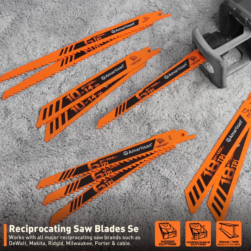 AMARTISAN 10-Piece Bi-Metal Reciprocating Saw Blade Set 6 to 8 Inch Used for Wood & Metal Cutting, Drywall, Plastic and Composite Materials - Image 3
