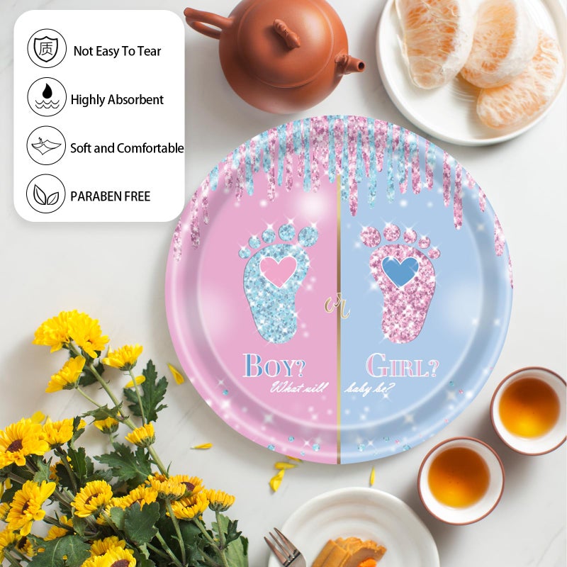 KFJBPB 72 Pcs Gender Reveal Paper Plates and Napkins  Baby Shower Decorations Pink or Blue Gender Reveal Party Plates and Napkins Tableware Set for Boy or Girl Party Serves 24 - Image 3