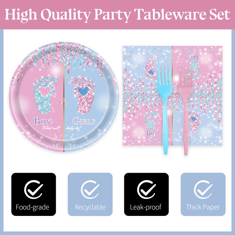 KFJBPB 72 Pcs Gender Reveal Paper Plates and Napkins  Baby Shower Decorations Pink or Blue Gender Reveal Party Plates and Napkins Tableware Set for Boy or Girl Party Serves 24 - Image 2