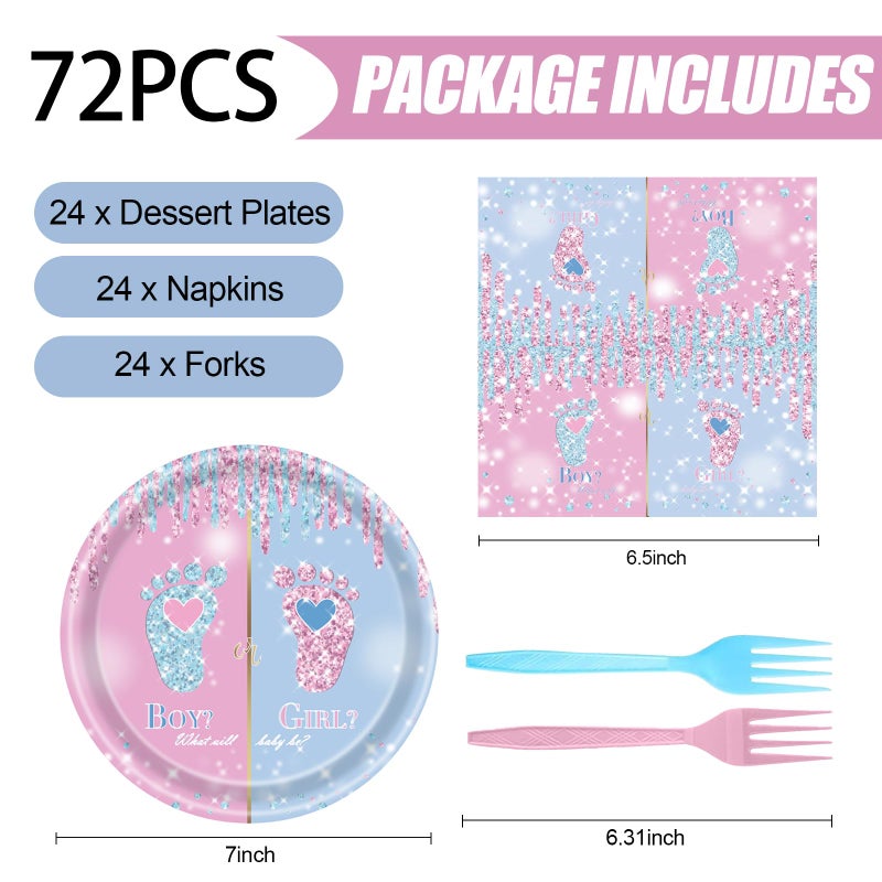 KFJBPB 72 Pcs Gender Reveal Paper Plates and Napkins  Baby Shower Decorations Pink or Blue Gender Reveal Party Plates and Napkins Tableware Set for Boy or Girl Party Serves 24 - Image 1
