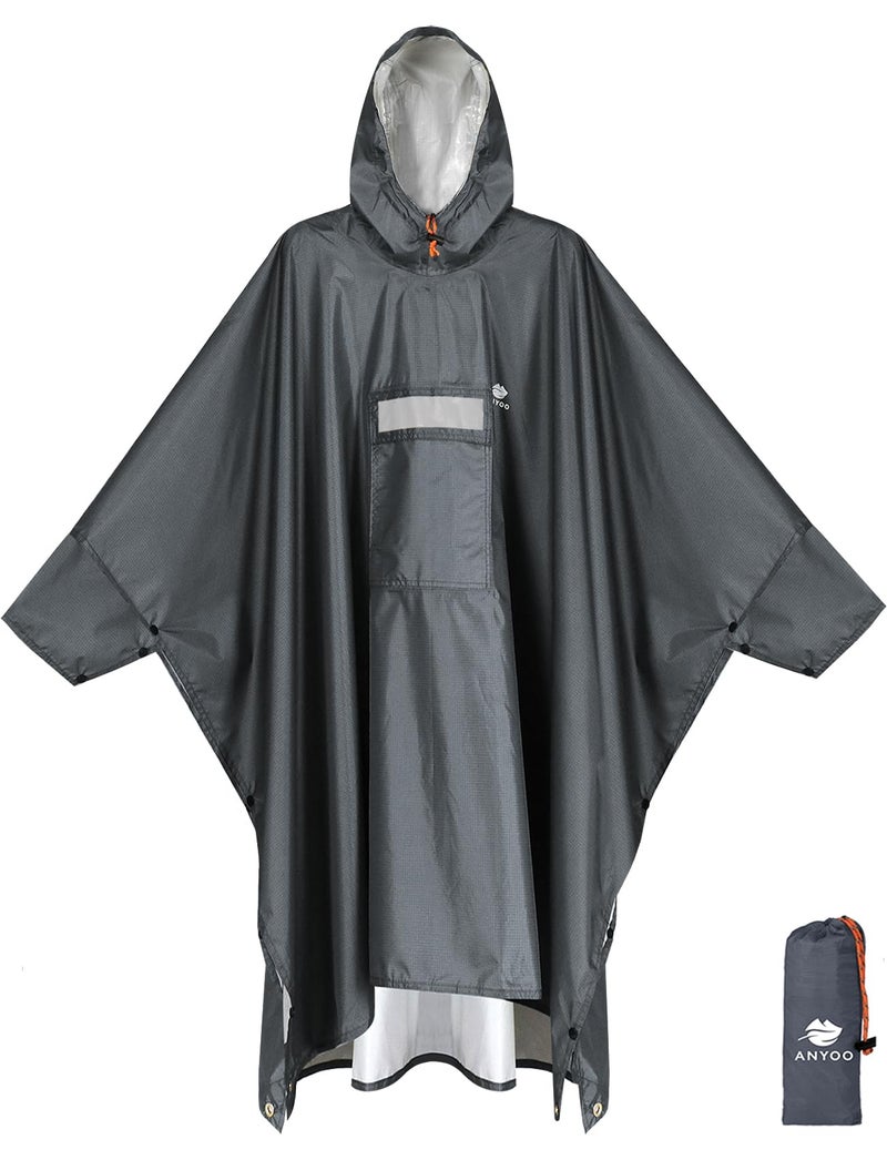 ANYOO Hooded Rain Poncho for Adults with Pocket, Waterproof Lightweight Rain Coats for Men Women Reusable Rain Jacket for Emergency Camping Outdoor Activities - Image 1