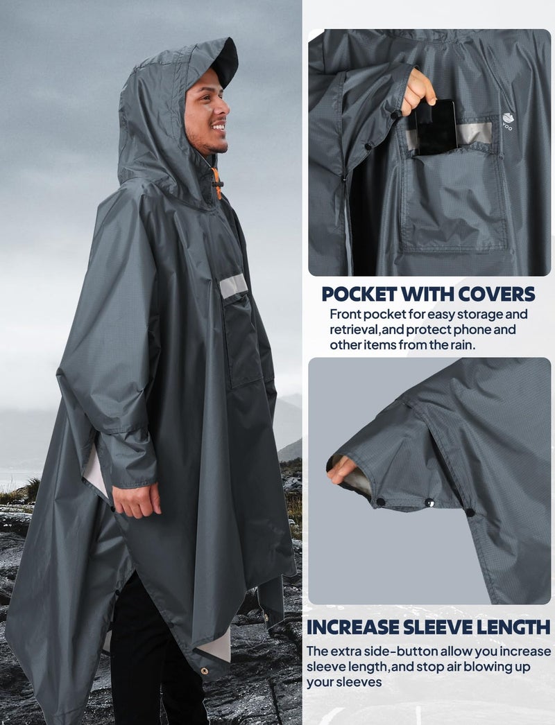 ANYOO Hooded Rain Poncho for Adults with Pocket, Waterproof Lightweight Rain Coats for Men Women Reusable Rain Jacket for Emergency Camping Outdoor Activities - Image 5