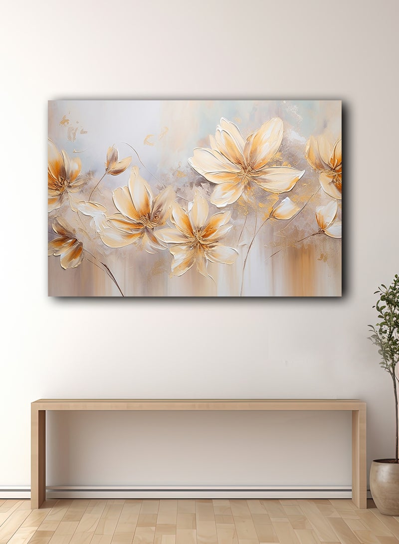 لوحة كانفاس على إطار خشبي بتصميم زهور ذهبية - Image 2
