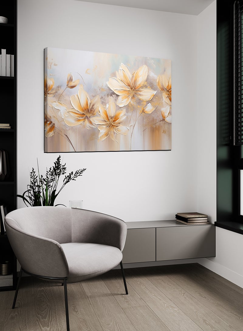 لوحة كانفاس على إطار خشبي بتصميم زهور ذهبية - Image 1