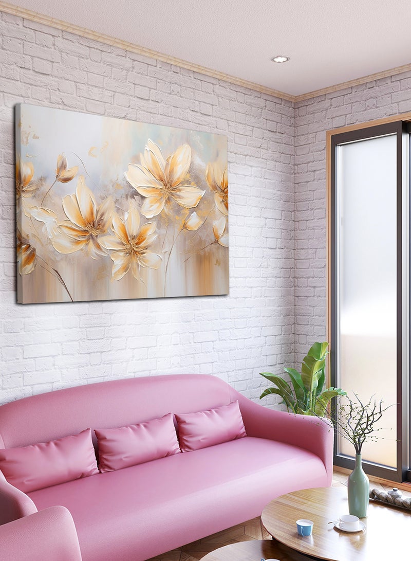 لوحة كانفاس على إطار خشبي بتصميم زهور ذهبية - Image 3