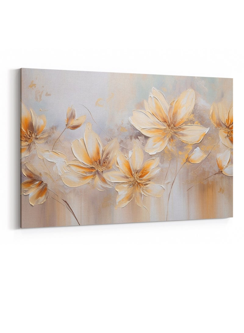 لوحة كانفاس على إطار خشبي بتصميم زهور ذهبية - Image 4