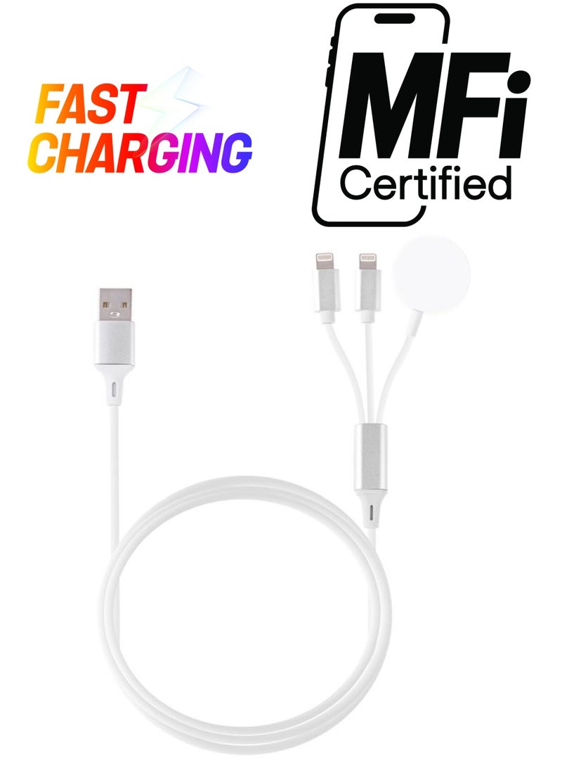 DUSALA 3-In-1 Magnetic Charging Cable For Apple iPhone And Watch White - Image 1