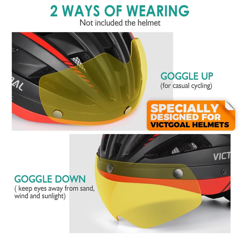 VICTGOAL خوذة دراجة فيكتغول القابلة للفصل مع نظارات مغناطيسية ودرع مصممة خصيصًا لخوذة الدراجة VG110/VG112 (صفراء) - Image 5