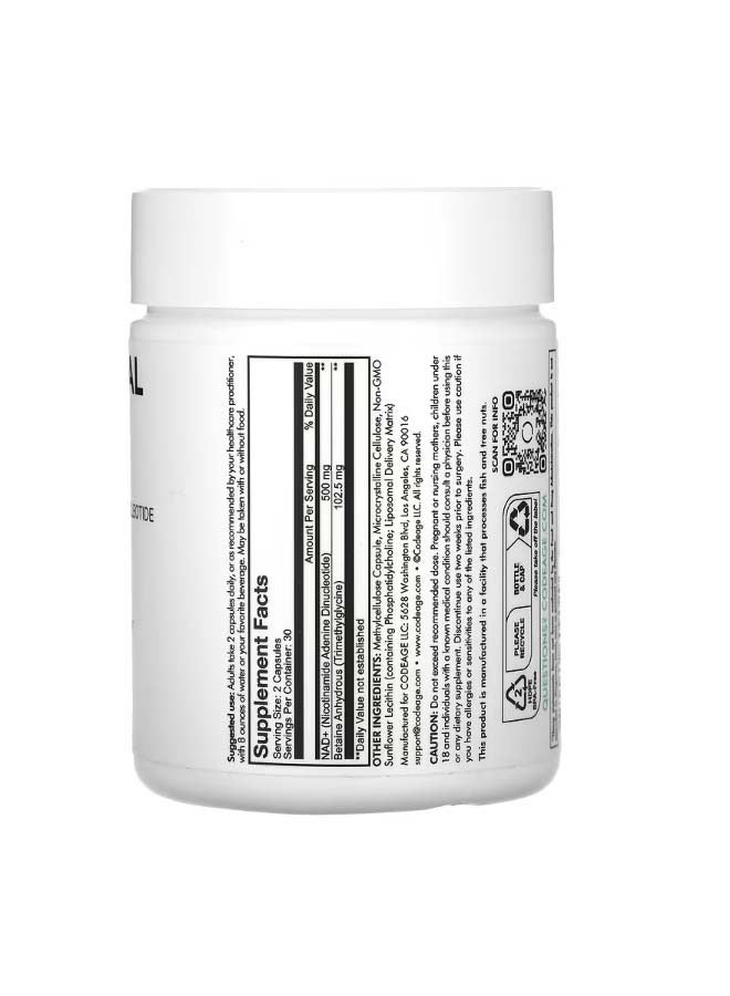 كوديدج Liposomal NAD Eternal Nicotinamide Adenine Dinucleotide Trimethylglycine 60 Capsules - Image 2