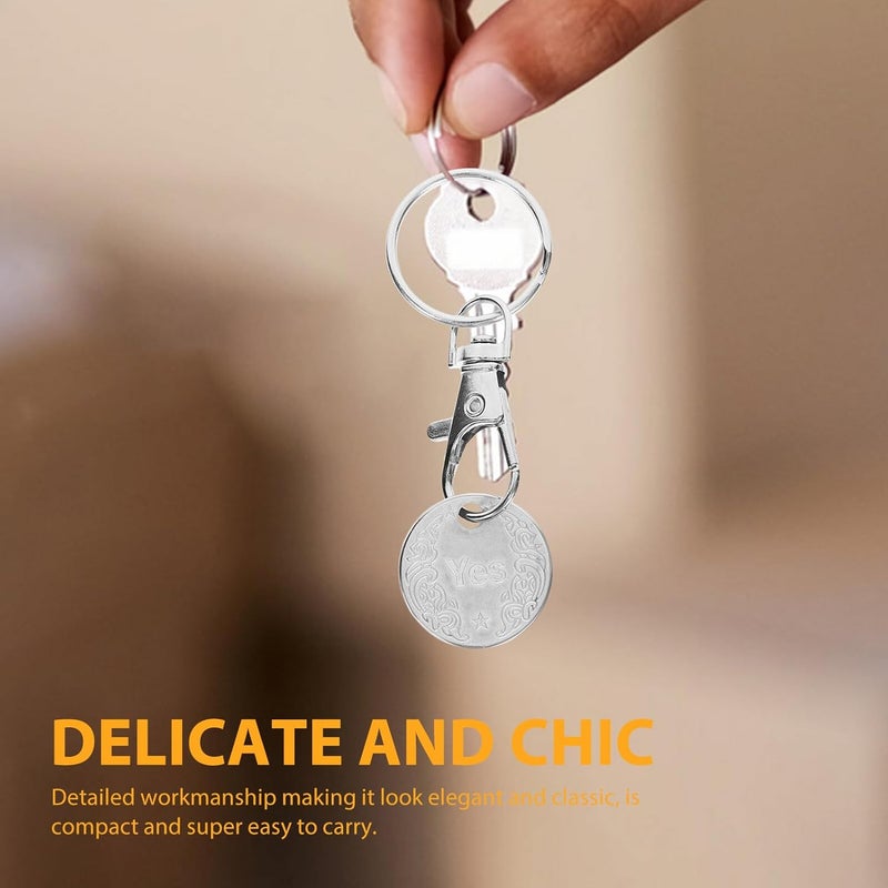 4 Pcs Stainless Steel Shopping Trolley Token Keyrings, Portable Small Cart Coin Keychain Pendant for Supermarket Grocery Cart Use, White - Image 4