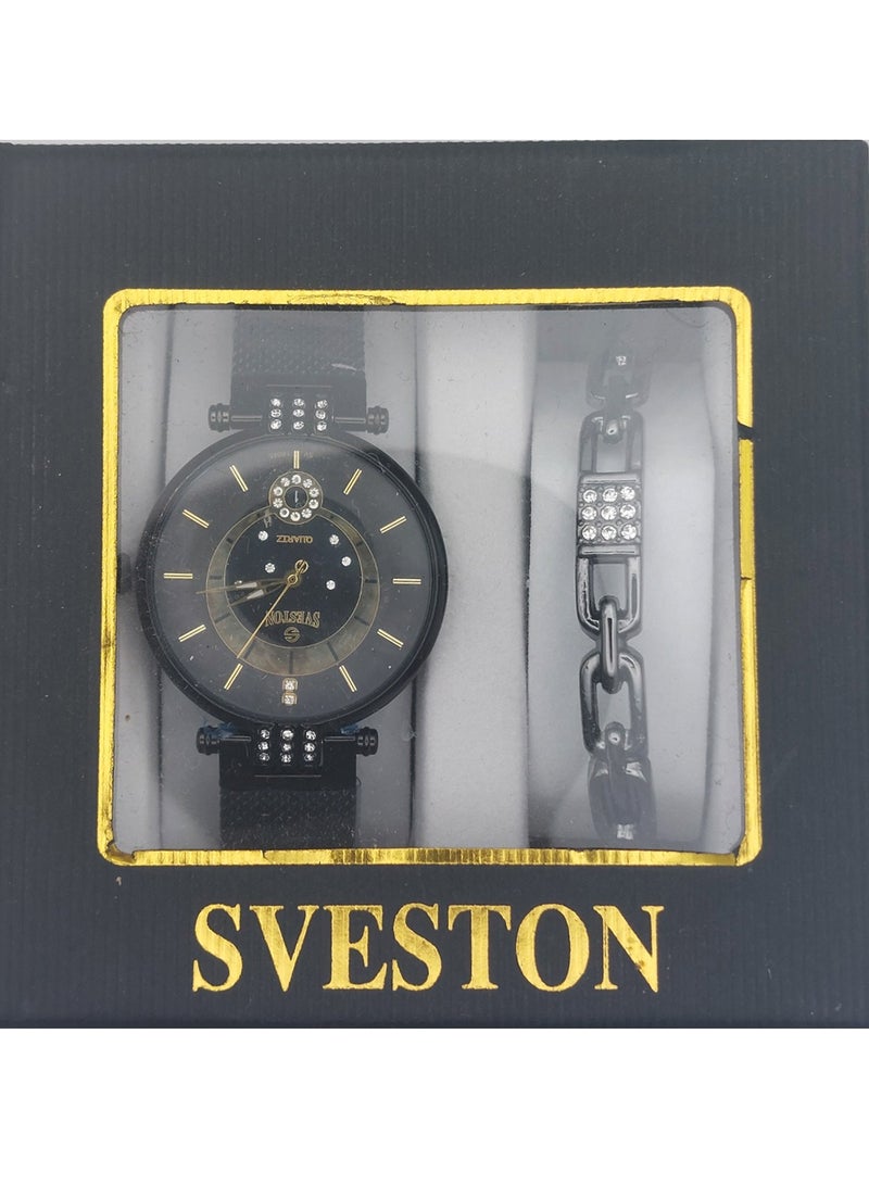 Sveston Women's Analog Quartz Black Stainless Steel Band Set Watch SV 18045 - Image 4