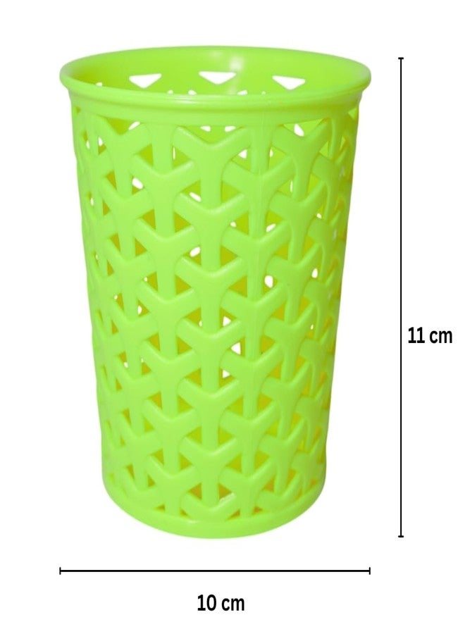 MORVI Linea Small Round Plastic Multipurpose Organizer For Kitchen, Bathroom, Salon, Office|Stationery,Cutlery,Pen,Makeup Brushes Holder|Hanging Toothbrush Stand |Pack Of 3 | GREEN - Image 3
