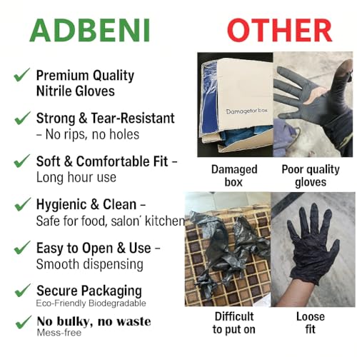 adbeni Nitrile Gloves | Food Handling | Disposable | Powder Free | Premium | Medical Examination, Kitchen, Cleaning, Cooking, Salon, Spa, Gardening, Travel, Grooming | Soft & Comfortable | Pack of 25 - Image 2