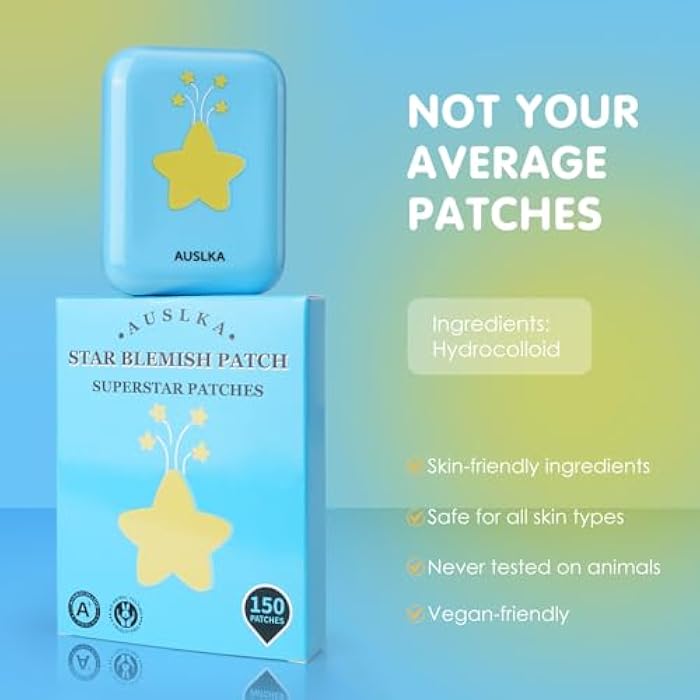 AUSLKA Star Pimple Patches - 150 Count - Hydrocolloid Pimple Patches,Cute Star Shape, Blue Colors,Spot Stickers For Face And Skin,Temporary Mirror - Image 2
