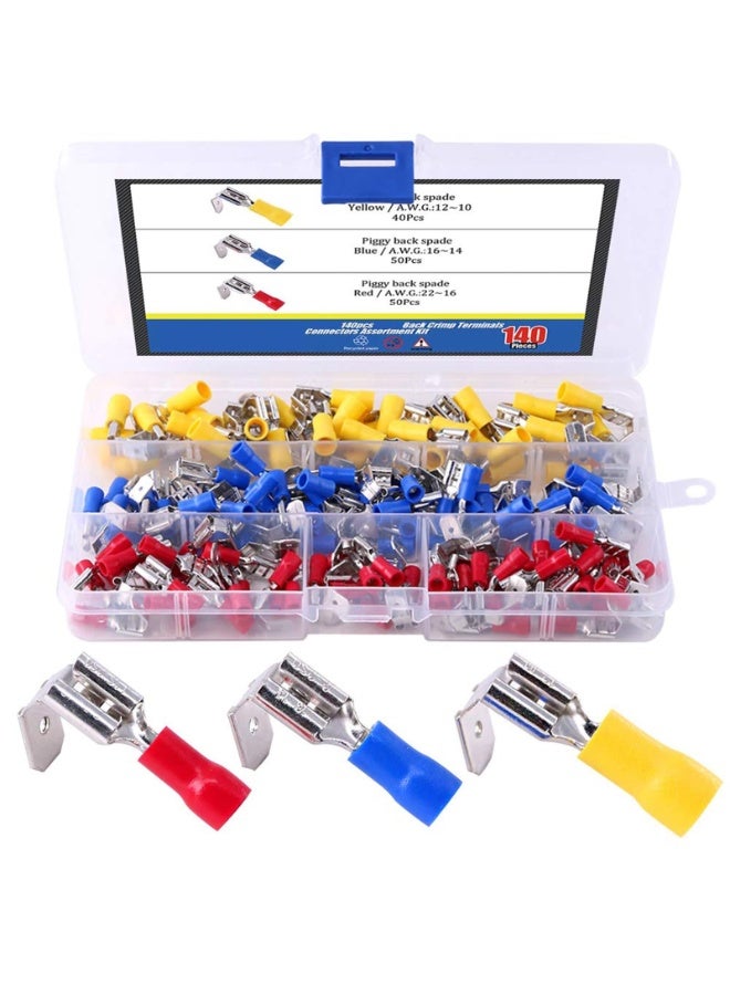 140pcs 22-16/16-14/12-10 Gauge Semi-Insulated Back Spade Quick Splice Crimp Terminals Connectors Assortment Kit  - Image 1