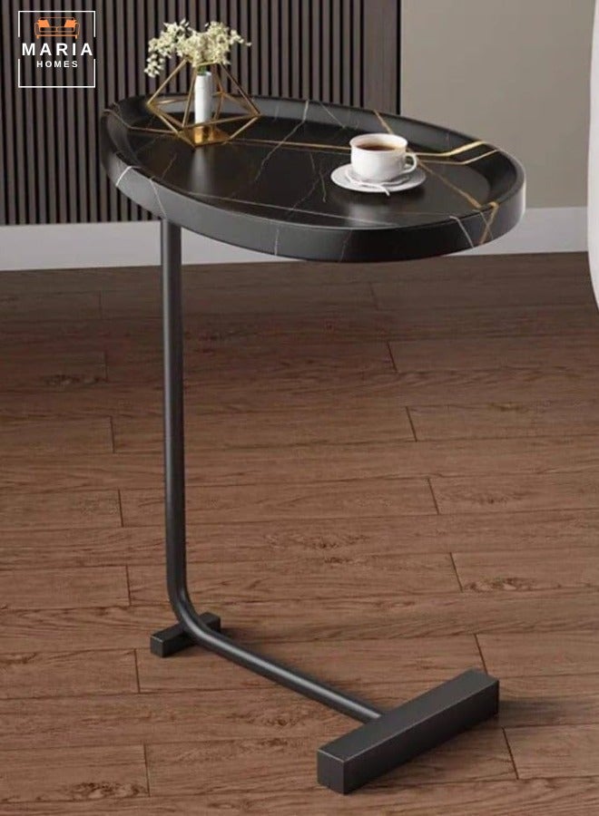 Maria C-Shaped Nordic Style Side Table  Space-Saving Coffee Table with Black Marble Top for Living Room or Bedroom (45x30x61 cm) - Image 1
