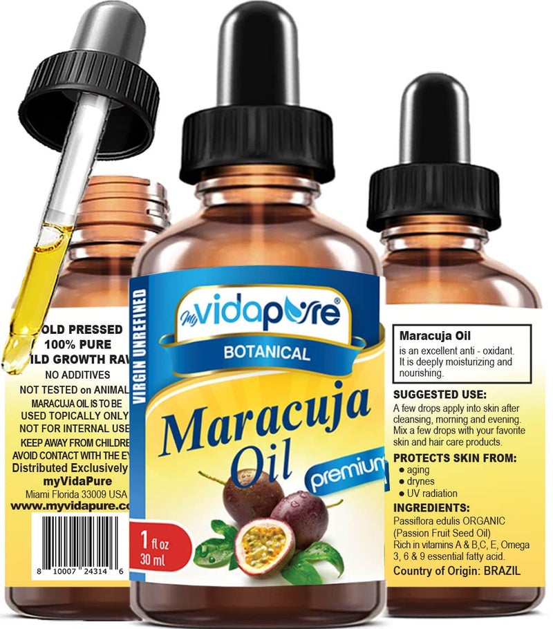 MYVIDAPURE MARACUJA OIL Passion Fruit WILD GROWTH 100 PURE 1 Floz 30 ml For Skin Face Hair Lip and Nail Care - Image 1