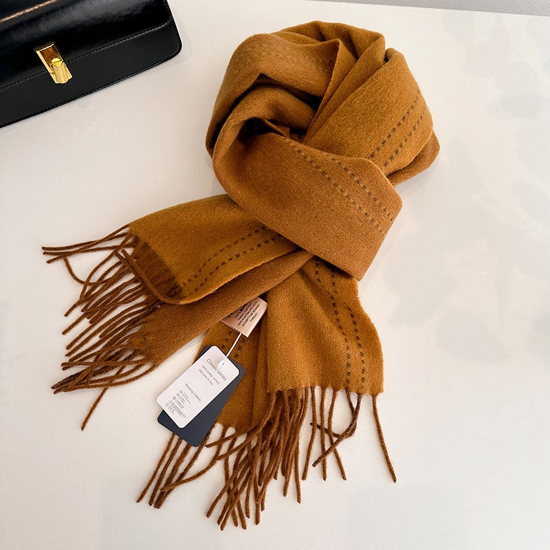 Autumn Winter Thick 100% Wool Unisex Scarf G0302-Caramel 