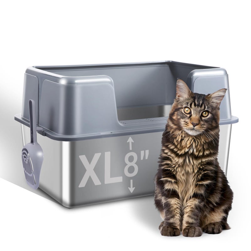 ZOZOO Stainless Steel Cat Litter Box with Lid, 23.7" L x 15.8" W x 13.8" H XL Metal Kitty Litter Box for Big Cats, High Sided Enclosure, Non-Sticky, Anti Urine Leakage, Easy Cleaning - Image 1