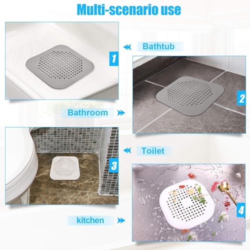 Revwd 2 Pcs Grey Hair Drain Catcher Square Drain Cover for Shower Silicone Hair Stopper with Suction Cup Suit for Bathroom Bathtub Kitchen. - Image 3