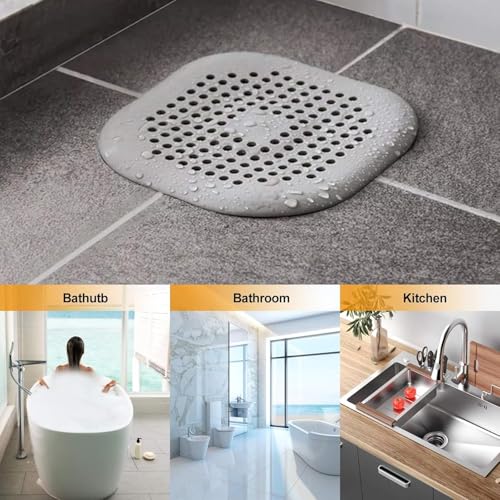 Revwd 2 Pcs Grey Hair Drain Catcher Square Drain Cover for Shower Silicone Hair Stopper with Suction Cup Suit for Bathroom Bathtub Kitchen. - Image 4